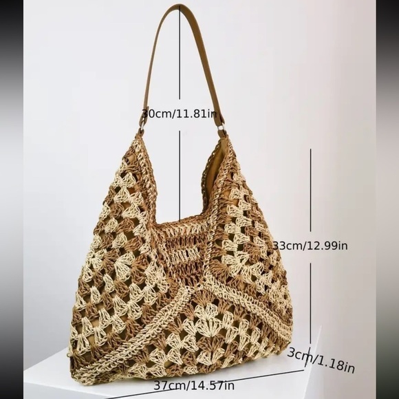 Boho Chic Vintage Straw Woven Hobo Bag - Picture 7 of 7